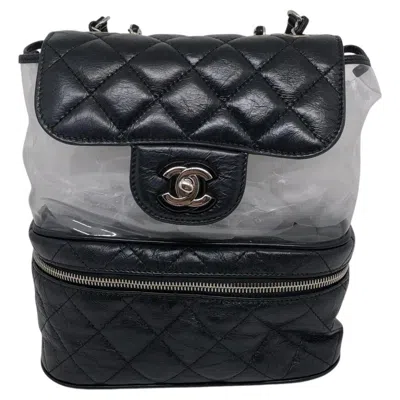 Pre-owned Chanel 2018 Clear Pvc Black Leather Vanity Case Hybrid Backpack