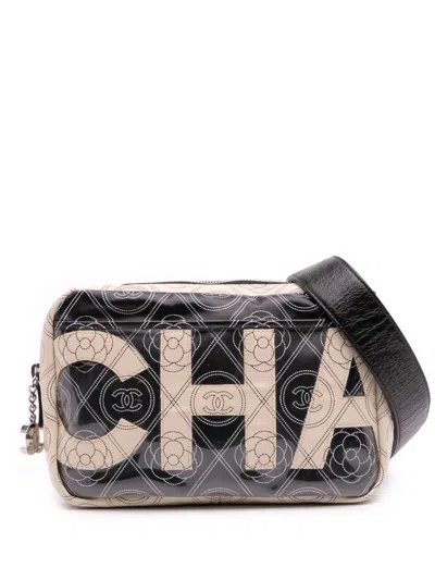 Pre-owned Chanel 2018 Coated Canvas Camellia Logo Camera Bag Crossbody Bag In White