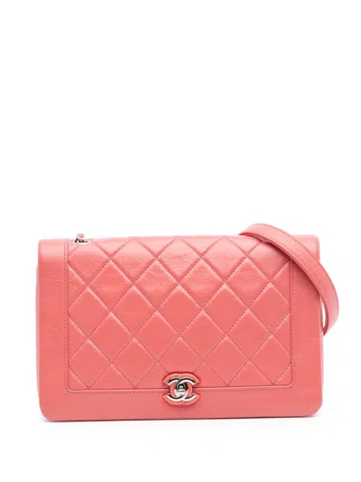 Pre-owned Chanel 2018 Crumpled Calfskin Bi Quilted Vintage Full Flap Shoulder Bag In Pink