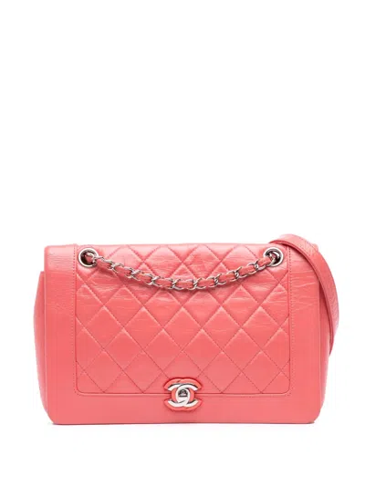 Pre-owned Chanel 2018 Crumpled Calfskin Bi Quilted Vintage Full Flap Shoulder Bag In Pink