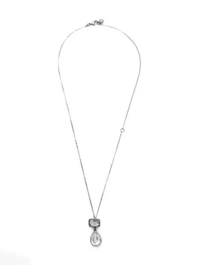 Pre-owned Chanel 2018 Crystal-embellished Pendant Necklace In Silver