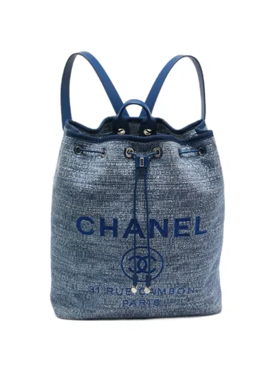 Pre-owned Chanel 2018 Deauville Logo-print Backpack In Blue