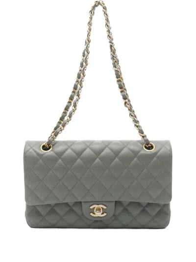 Pre-owned Chanel 2018 Double Flap Diamond-quilting Shoulder Bag In Green