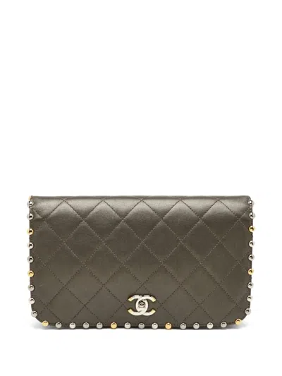 Pre-owned Chanel 2018 Flap Studded Clutch Bag In Gray