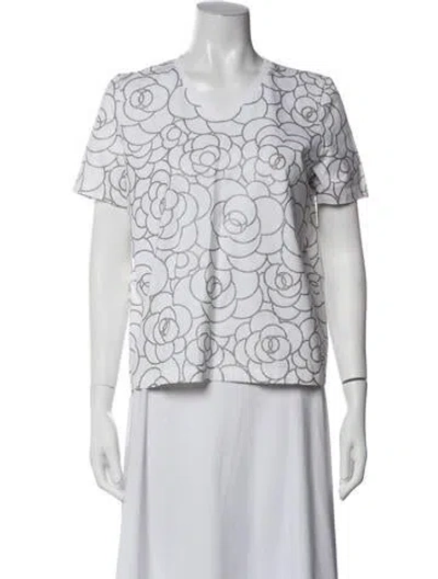 Pre-owned Chanel 2018 Floral Print T-shirt In Metallic/white