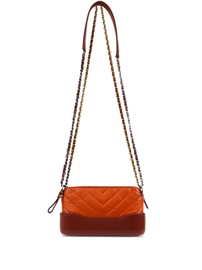 Pre-owned Chanel 2018 Gabrielle V-stitch Wallet-on-chain In Orange