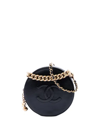 Pre-owned Chanel 2018 Glazed Calfskin Round As Earth Evening Bag Satchel In Black
