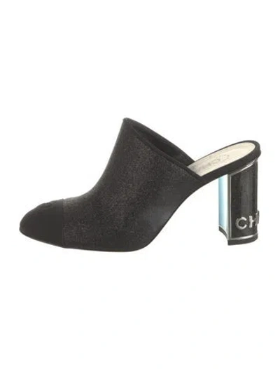 Pre-owned Chanel 2018 Glitter Mules In Black