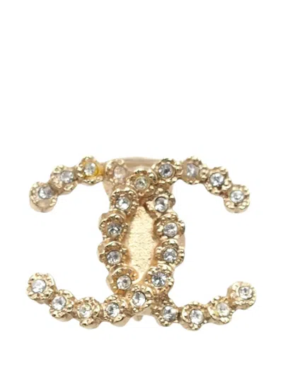 Pre-owned Chanel 2018 Gold Plated Rhinestone Cc Clip On Earrings Costume Earrings