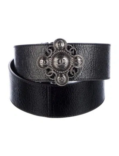 Pre-owned Chanel 2018 Interlocking Cc Logo Belt In Black