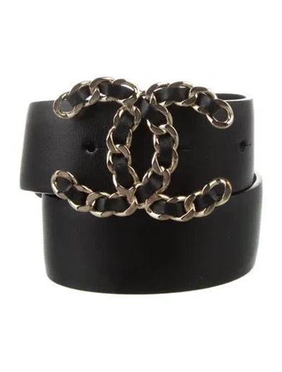 Pre-owned Chanel 2018 Interlocking Cc Logo Belt In Black