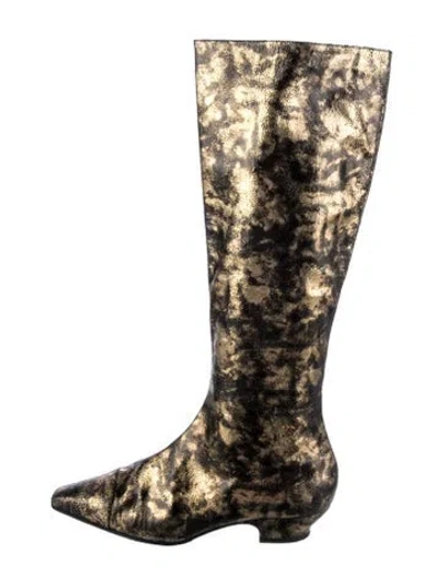 Pre-owned Chanel 2018 Interlocking Cc Logo Boots In Black/gold