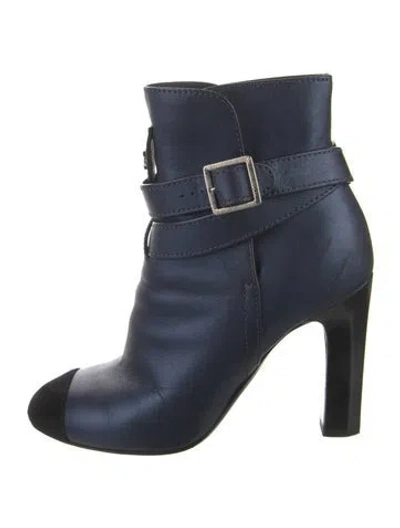 Pre-owned Chanel 2018 Interlocking Cc Logo Boots In Blue