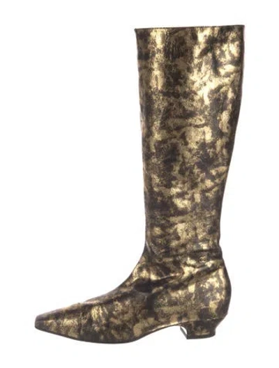 Pre-owned Chanel 2018 Interlocking Cc Logo Boots In Gold/metallic
