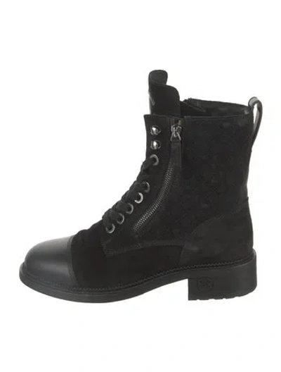Pre-owned Chanel 2018 Interlocking Cc Logo Combat Boots In Black