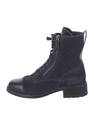 Pre-owned Chanel 2018 Interlocking Cc Logo Combat Boots In Blue