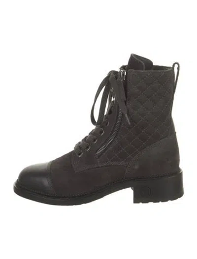 Pre-owned Chanel 2018 Interlocking Cc Logo Combat Boots In Gray