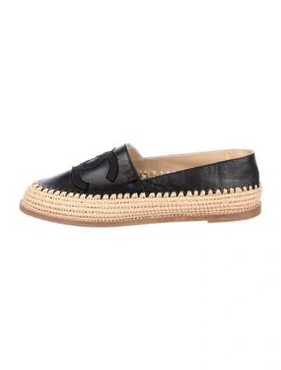 Pre-owned Chanel 2018 Interlocking Cc Logo Espadrilles In Black