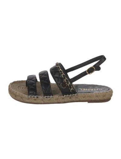 Pre-owned Chanel 2018 Interlocking Cc Logo Espadrilles In Black/gold