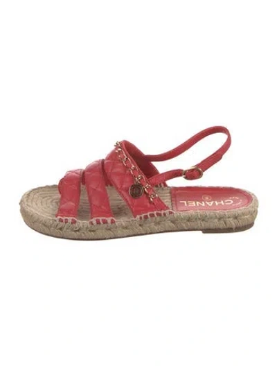 Pre-owned Chanel 2018 Interlocking Cc Logo Espadrilles In Red
