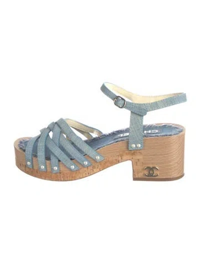 Pre-owned Chanel 2018 Interlocking Cc Logo Gladiator Sandals In Blue