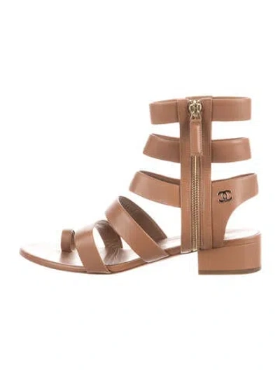 Pre-owned Chanel 2018 Interlocking Cc Logo Gladiator Sandals In Brown