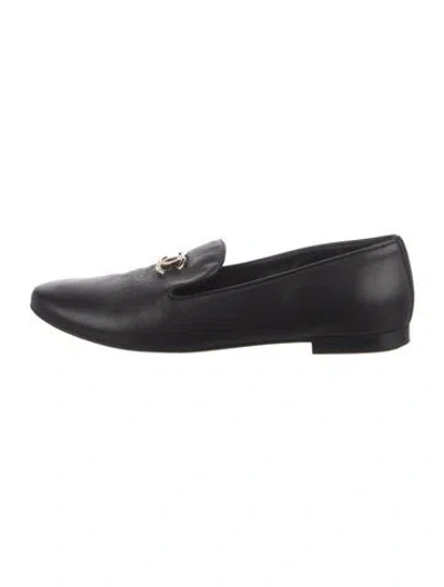 Pre-owned Chanel 2018 Interlocking Cc Logo Loafers In Black