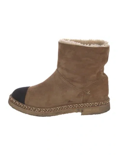 Pre-owned Chanel 2018 Interlocking Cc Logo Moto Boots In Brown