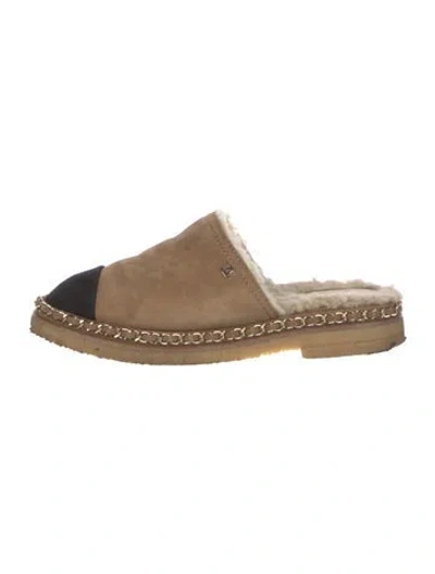 Pre-owned Chanel 2018 Interlocking Cc Logo Mules In Brown