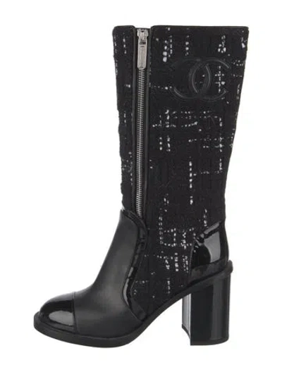 Pre-owned Chanel 2018 Interlocking Cc Logo Rain Boots In Black