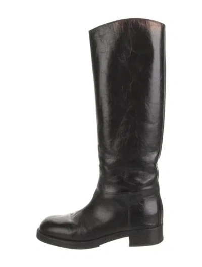 Pre-owned Chanel 2018 Interlocking Cc Logo Riding Boots In Black