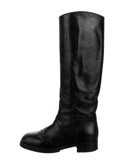Pre-owned Chanel 2018 Interlocking Cc Logo Riding Boots In Blue