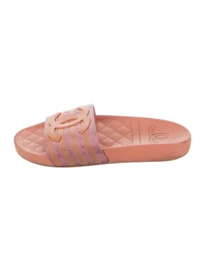 Pre-owned Chanel 2018 Interlocking Cc Logo Slides In Orange