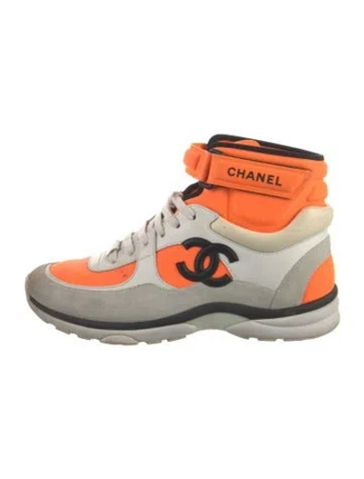 Pre-owned Chanel 2018 Interlocking Cc Logo Wedge Sneakers In Orange
