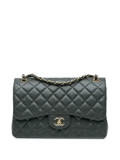 Pre-owned Chanel 2018 Jumbo Classic Caviar Double Flap Shoulder Bag In Grey