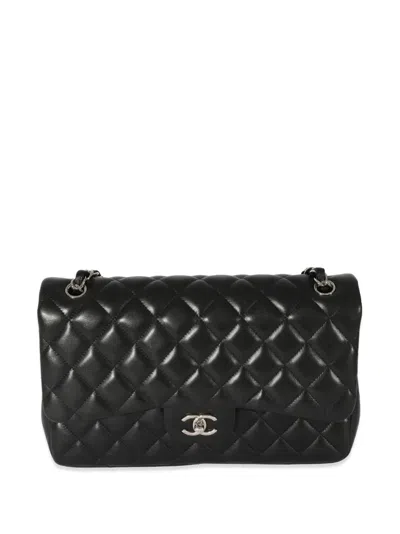 Pre-owned Chanel 2018 Jumbo Double Flap Shoulder Bag In Black