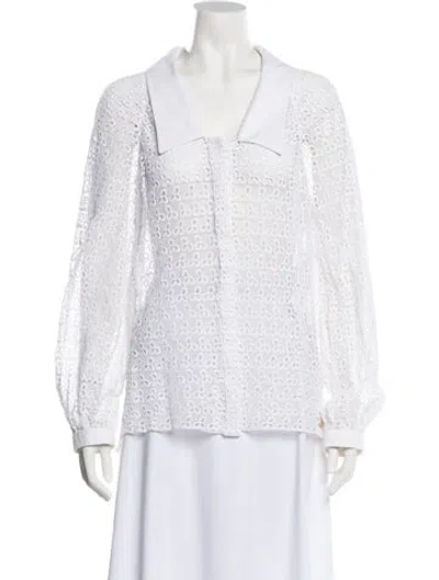 Pre-owned Chanel 2018 Lace Pattern Blouse In White