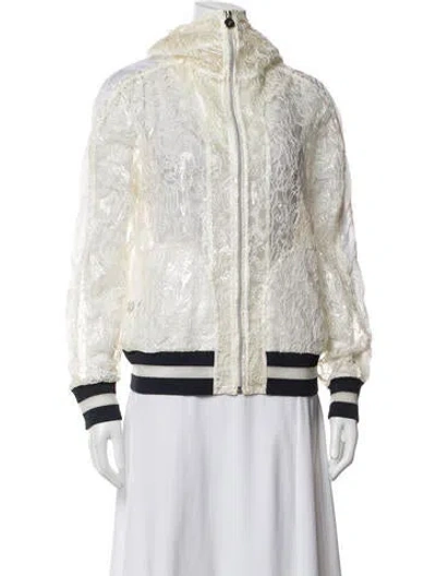 Pre-owned Chanel 2018 Lace Pattern Bomber Jacket In Blue/neutrals
