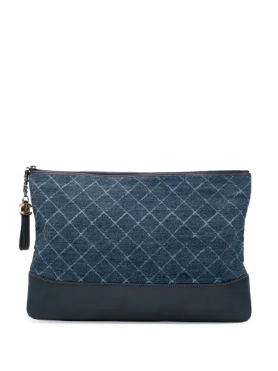 Pre-owned Chanel 2018 Large Denim Gabrielle O Case Clutch Bag In Blue