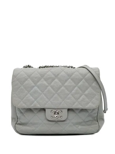 Pre-owned Chanel 2018 Large Quilted Caviar Urban Companion Flap Crossbody Bag In Gray