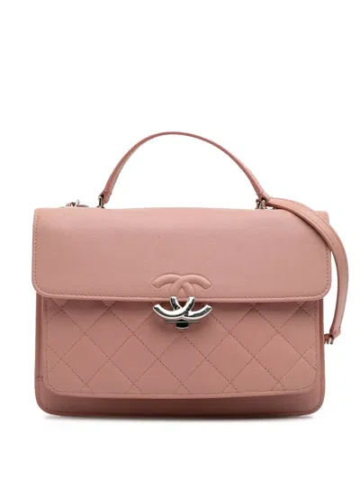 Pre-owned Chanel 2018 Large Quilted Goatskin Cc Box Flap Shoulder Bag In Pink