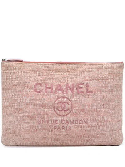 Pre-owned Chanel 2018 Large Tweed Deauville O Case Clutch Bag In Pink