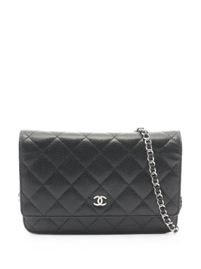 Pre-owned Chanel 2018 Matelasse Caviar Leather Chain Clutch Bag In Black
