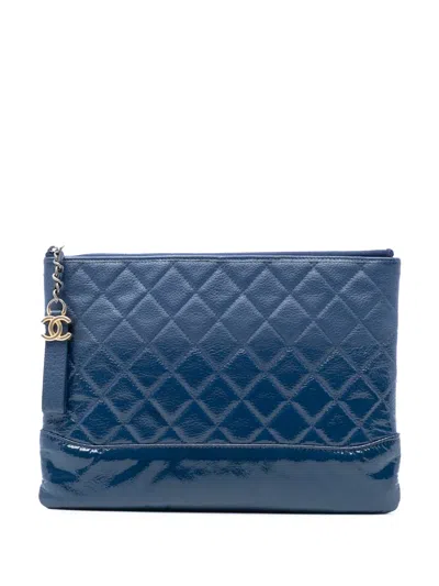 Pre-owned Chanel 2018 Medium Aged Calfskin Gabrielle O Case Clutch Bag In Blue