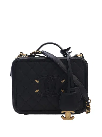 Pre-owned Chanel 2018 Medium Caviar Cc Filigree Vanity Case Satchel In Black