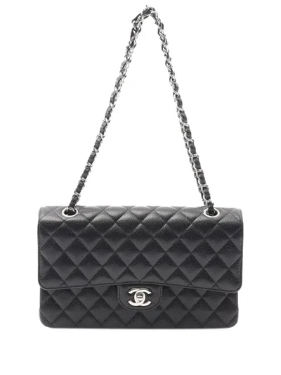 Pre-owned Chanel 2018 Medium Classic Caviar Double Flap Shoulder Bag In Black