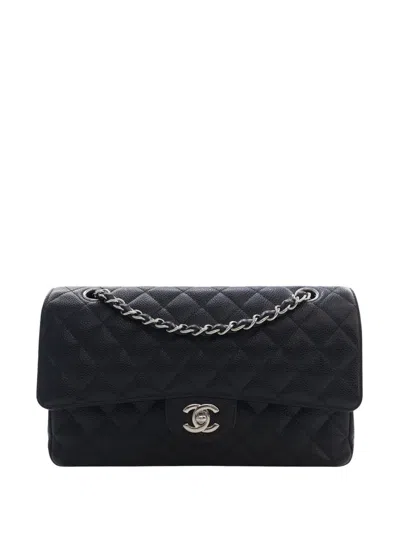 Pre-owned Chanel 2018 Medium Classic Caviar Double Flap Shoulder Bag In Black