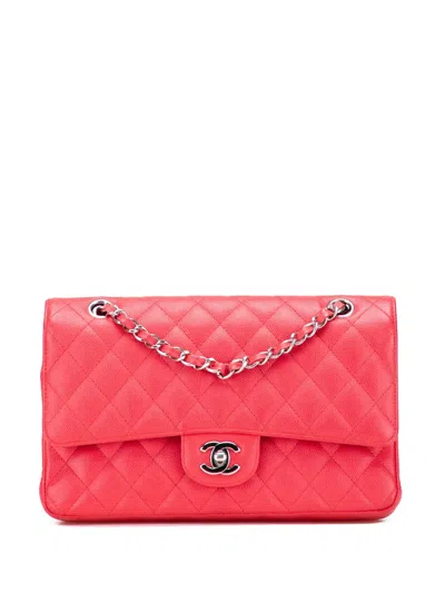 Pre-owned Chanel 2018 Medium Classic Caviar Double Flap Shoulder Bag In Red