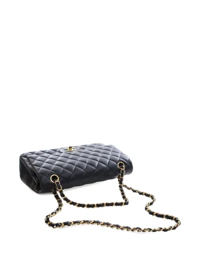 Pre-owned Chanel 2018 Medium Classic Lambskin Double Flap Shoulder Bag In Black