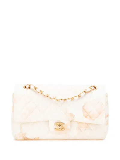 Pre-owned Chanel 2018 Medium Classic Printed Denim Floral Double Flap Shoulder Bag